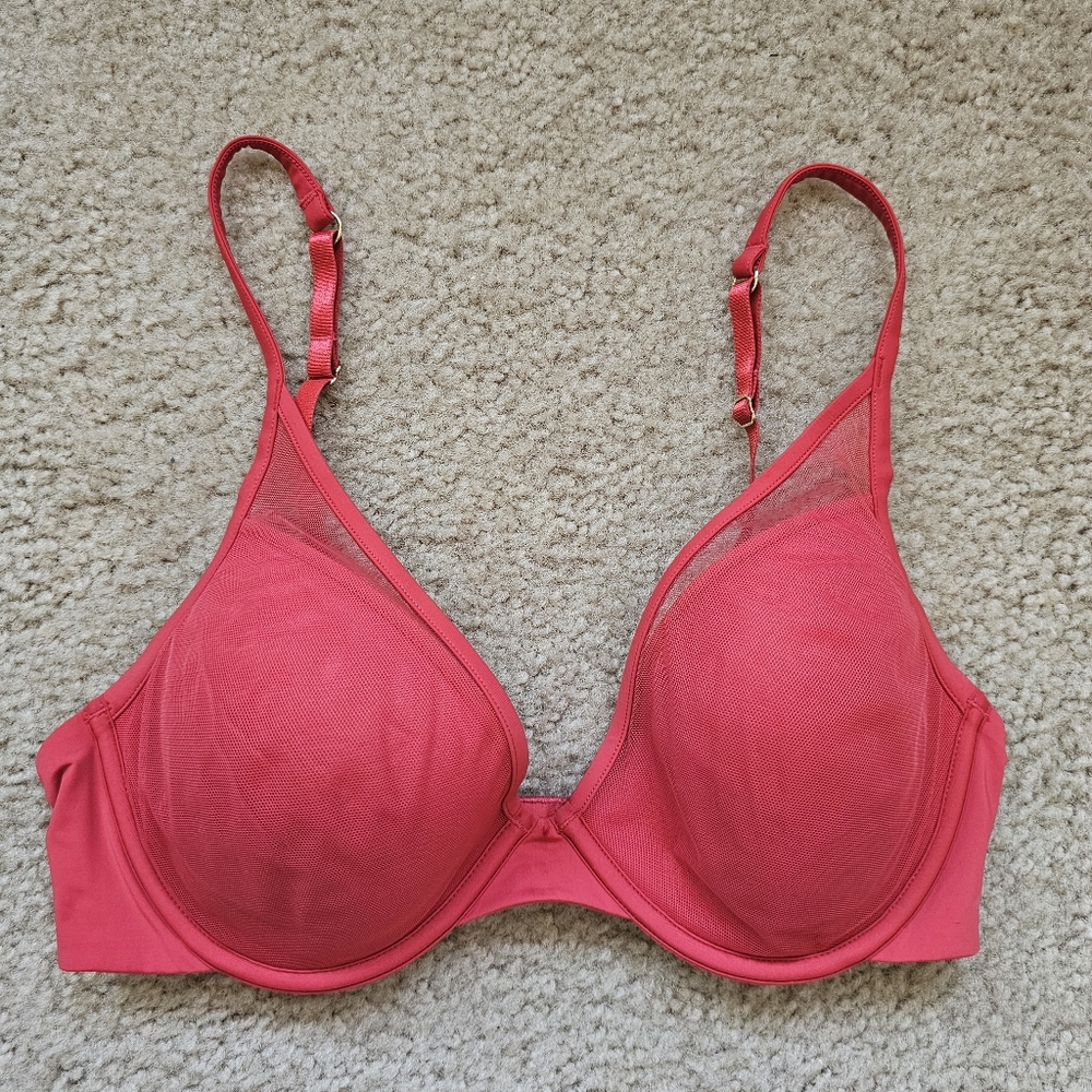 Thirdlove 24/7 classic contour plunge bra red mesh underwire size 34C